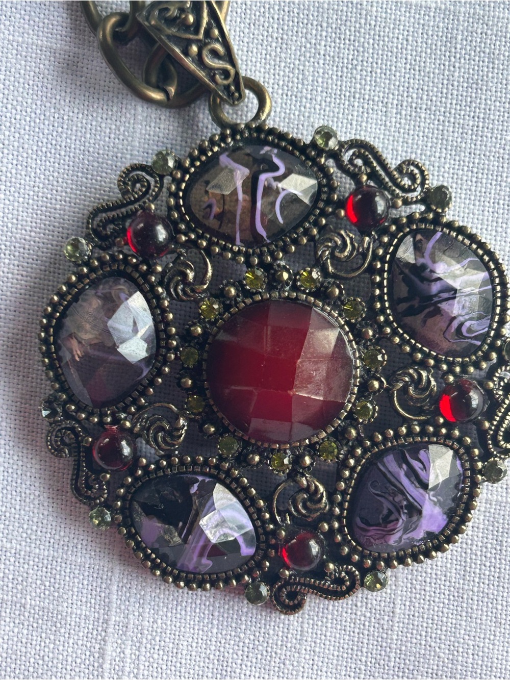 Ornate Red and Purple Filigree Pendant Necklace